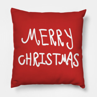 White Hand Drawn Merry Christmas Doodle Pillow