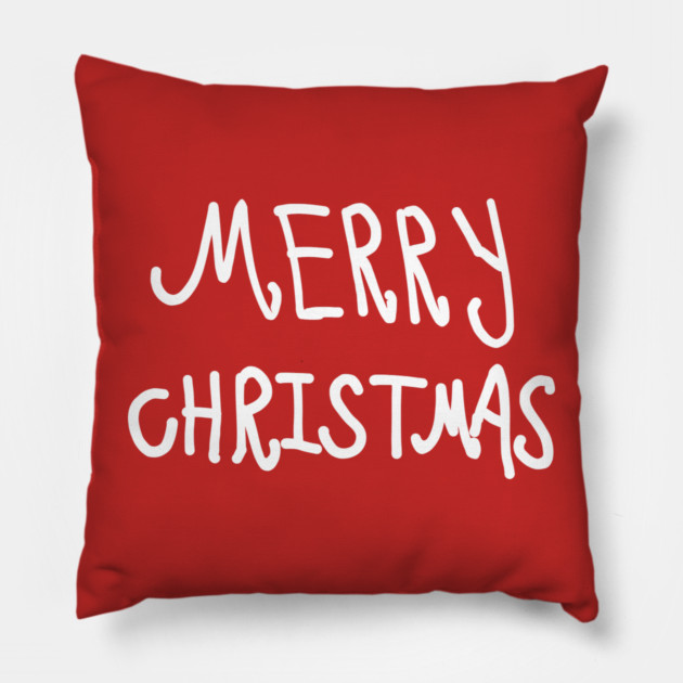 White Hand Drawn Merry Christmas Doodle Pillow by Creatifly Graphic Tees