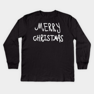 White Hand Drawn Merry Christmas Doodle Kids Long Sleeve T-Shirt