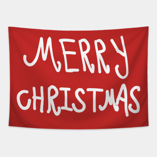 White Hand Drawn Merry Christmas Doodle Tapestry by Creatifly Graphic Tees