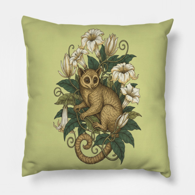 Cute Kinkajou Honey Bear with White Flowers Pillow by BirdsnStuff