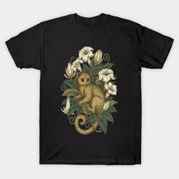 Cute Kinkajou Honey Bear with White Flowers T-Shirt by BirdsnStuff