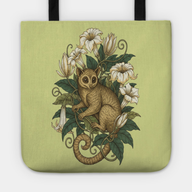 Cute Kinkajou Honey Bear with White Flowers Tote by BirdsnStuff