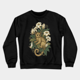 Cute Kinkajou Honey Bear with White Flowers Crewneck Sweatshirt