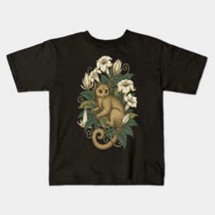 Cute Kinkajou Honey Bear with White Flowers Kids T-Shirt
