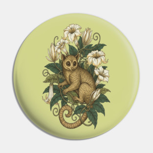 Cute Kinkajou Honey Bear with White Flowers Pin