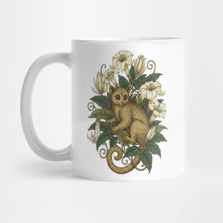 Cute Kinkajou Honey Bear with White Flowers Mug