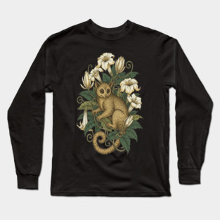 Cute Kinkajou Honey Bear with White Flowers Long Sleeve T-Shirt
