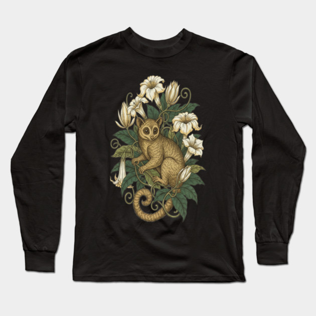 Cute Kinkajou Honey Bear with White Flowers Long Sleeve T-Shirt by BirdsnStuff