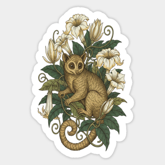 Cute Kinkajou Honey Bear with White Flowers Magnet by BirdsnStuff