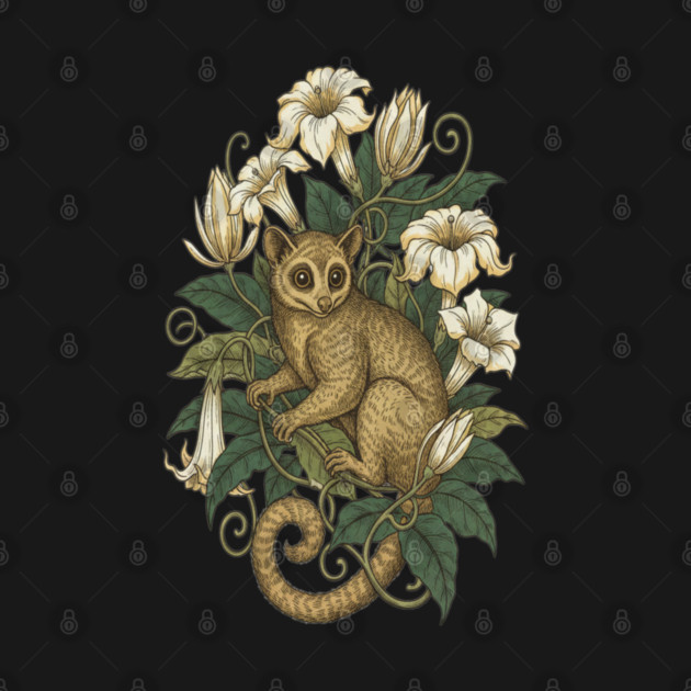Cute Kinkajou Honey Bear with White Flowers by BirdsnStuff