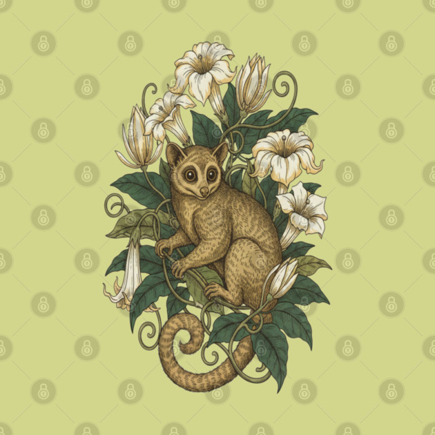 Cute Kinkajou Honey Bear with White Flowers by BirdsnStuff