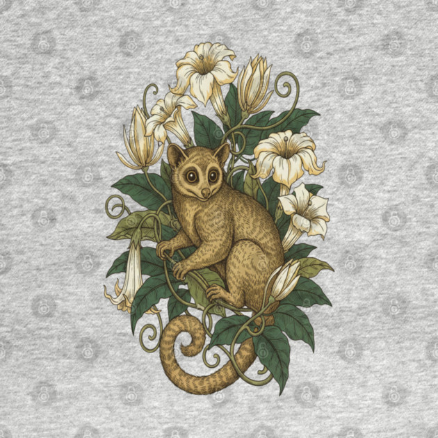 Cute Kinkajou Honey Bear with White Flowers by BirdsnStuff