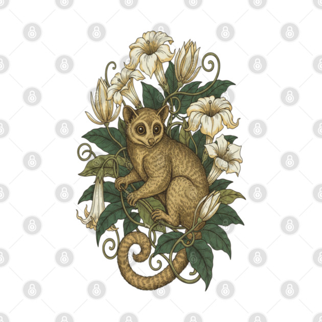 Cute Kinkajou Honey Bear with White Flowers by BirdsnStuff