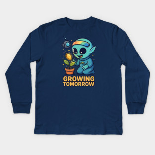 Growing Tomorrow – Cute Alien Growth Art | Wholesome Space Nature Tee Kids Long Sleeve T-Shirt