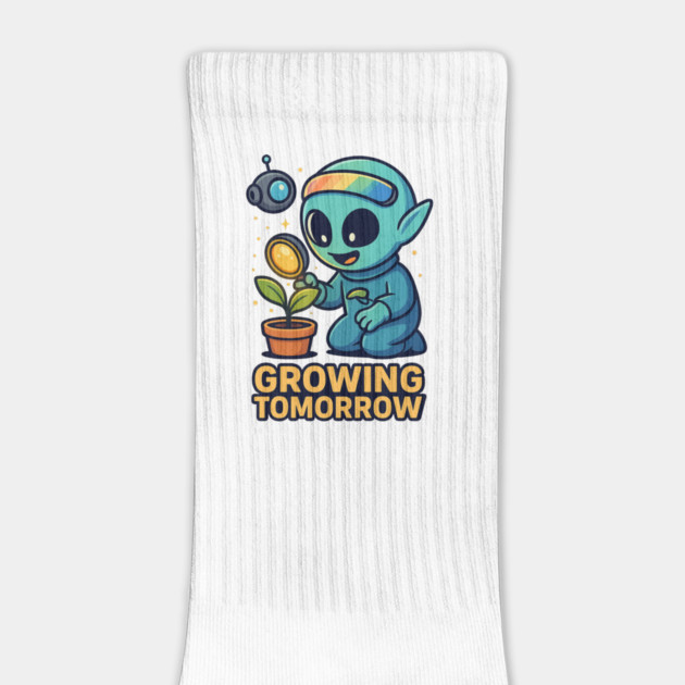 Growing Tomorrow – Cute Alien Growth Art | Wholesome Space Nature Tee by Anne Lee