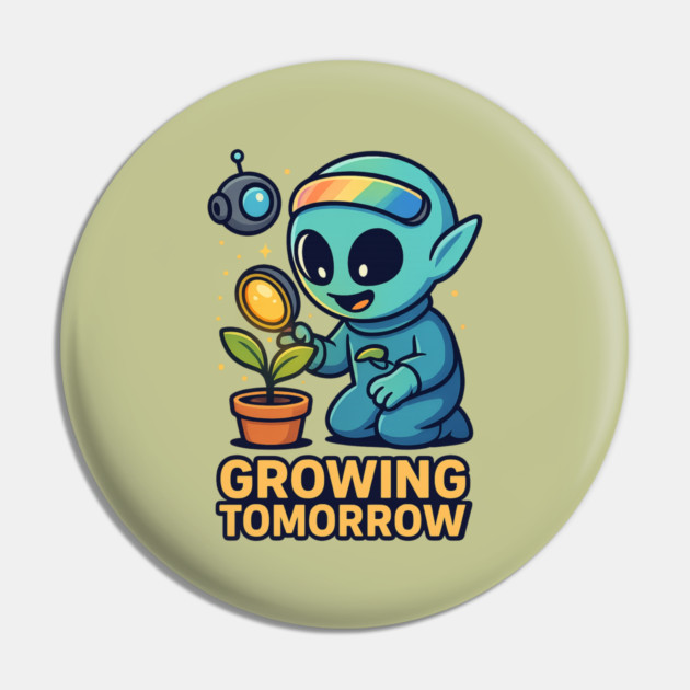 Growing Tomorrow – Cute Alien Growth Art | Wholesome Space Nature Tee Pin by Anne Lee