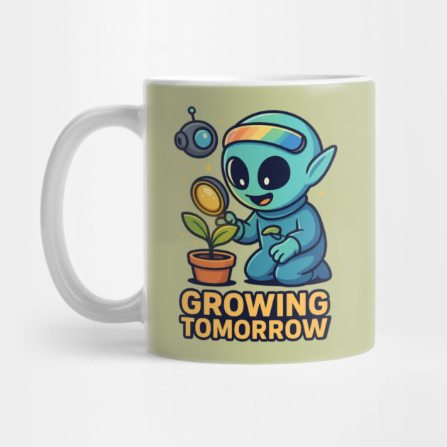 Growing Tomorrow – Cute Alien Growth Art | Wholesome Space Nature Tee by Anne Lee