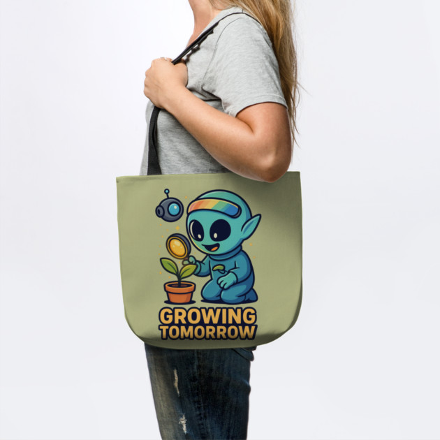 Growing Tomorrow – Cute Alien Growth Art | Wholesome Space Nature Tee by Anne Lee
