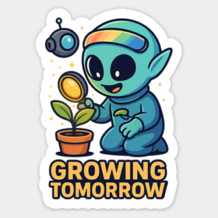 Growing Tomorrow – Cute Alien Growth Art | Wholesome Space Nature Tee Sticker