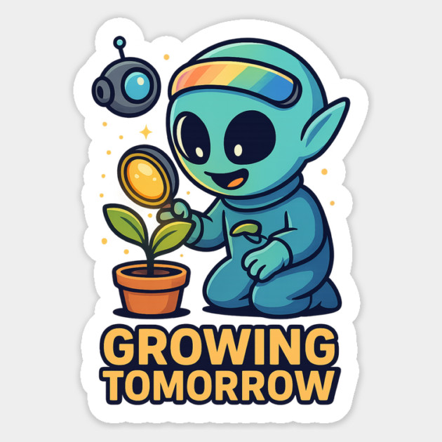 Growing Tomorrow – Cute Alien Growth Art | Wholesome Space Nature Tee Magnet by Anne Lee