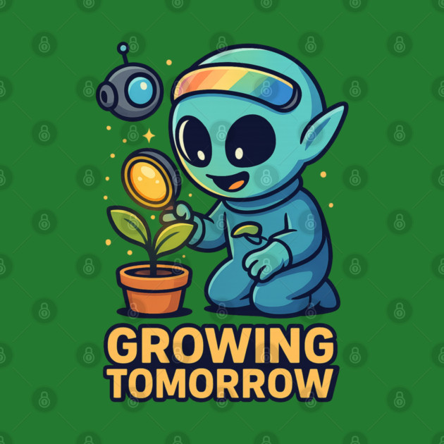 Growing Tomorrow – Cute Alien Growth Art | Wholesome Space Nature Tee by Anne Lee