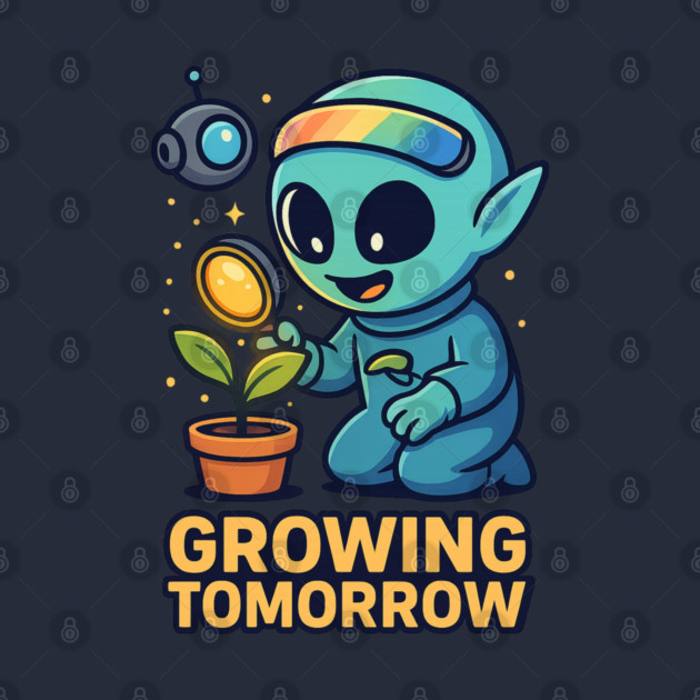 Growing Tomorrow – Cute Alien Growth Art | Wholesome Space Nature Tee by Anne Lee