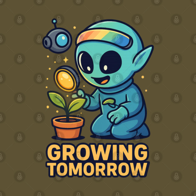Growing Tomorrow – Cute Alien Growth Art | Wholesome Space Nature Tee by Anne Lee