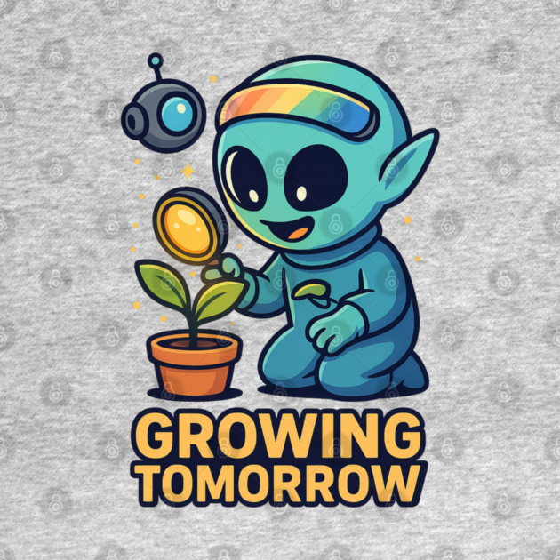 Growing Tomorrow – Cute Alien Growth Art | Wholesome Space Nature Tee by Anne Lee