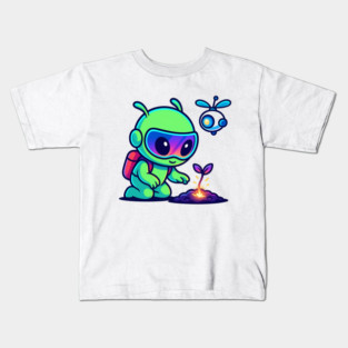 Nurture the Stars – Cute Alien Plant Art | Wholesome Cosmic Growth Tee Kids T-Shirt
