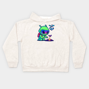 Nurture the Stars – Cute Alien Plant Art | Wholesome Cosmic Growth Tee Kids Hoodie