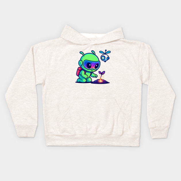 Nurture the Stars – Cute Alien Plant Art | Wholesome Cosmic Growth Tee Kids Hoodie by Anne Lee
