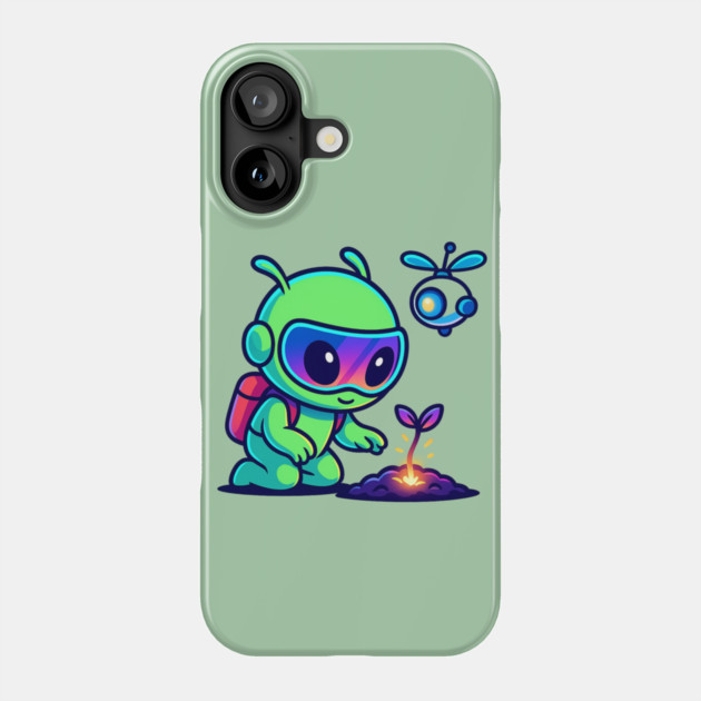Nurture the Stars – Cute Alien Plant Art | Wholesome Cosmic Growth Tee Phone Case by Anne Lee