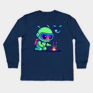 Nurture the Stars – Cute Alien Plant Art | Wholesome Cosmic Growth Tee Kids Long Sleeve T-Shirt