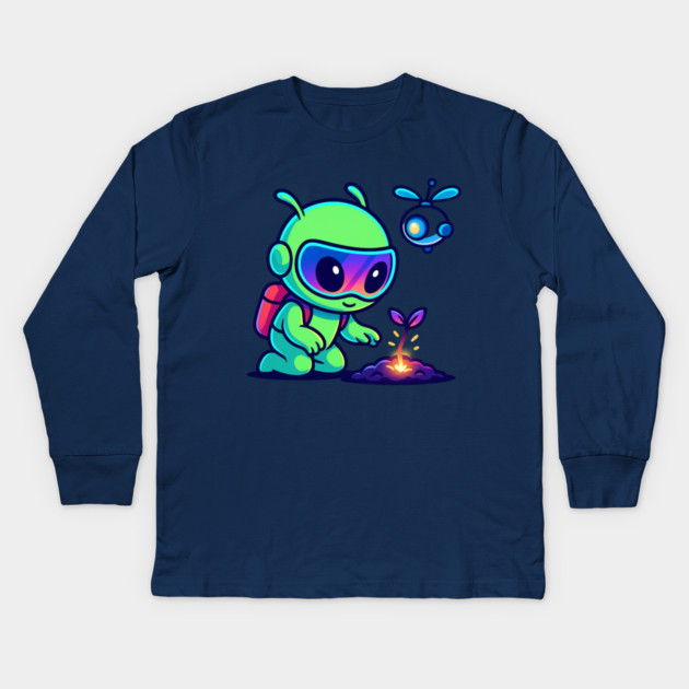 Nurture the Stars – Cute Alien Plant Art | Wholesome Cosmic Growth Tee Kids Long Sleeve T-Shirt by Anne Lee