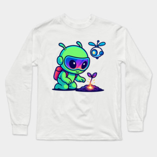 Nurture the Stars – Cute Alien Plant Art | Wholesome Cosmic Growth Tee Long Sleeve T-Shirt