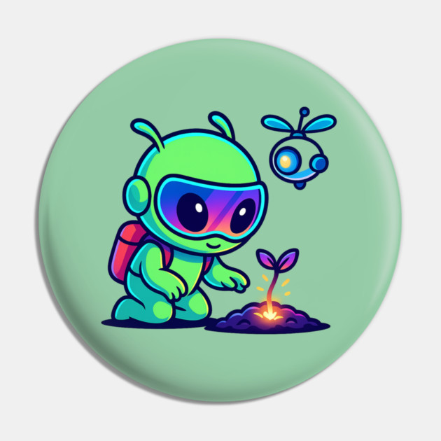 Nurture the Stars – Cute Alien Plant Art | Wholesome Cosmic Growth Tee Pin by Anne Lee