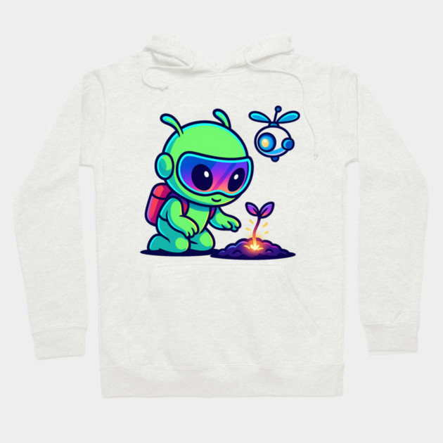 Nurture the Stars – Cute Alien Plant Art | Wholesome Cosmic Growth Tee Hoodie by Anne Lee