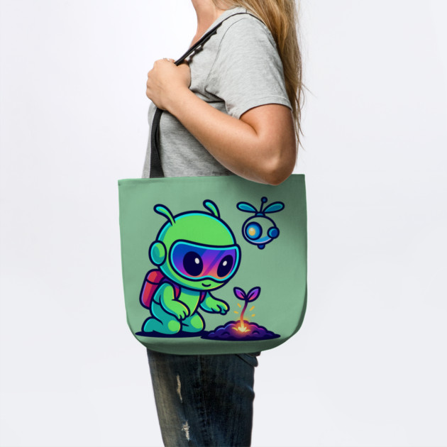 Nurture the Stars – Cute Alien Plant Art | Wholesome Cosmic Growth Tee by Anne Lee