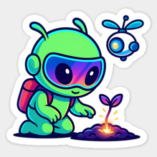 Nurture the Stars – Cute Alien Plant Art | Wholesome Cosmic Growth Tee Sticker