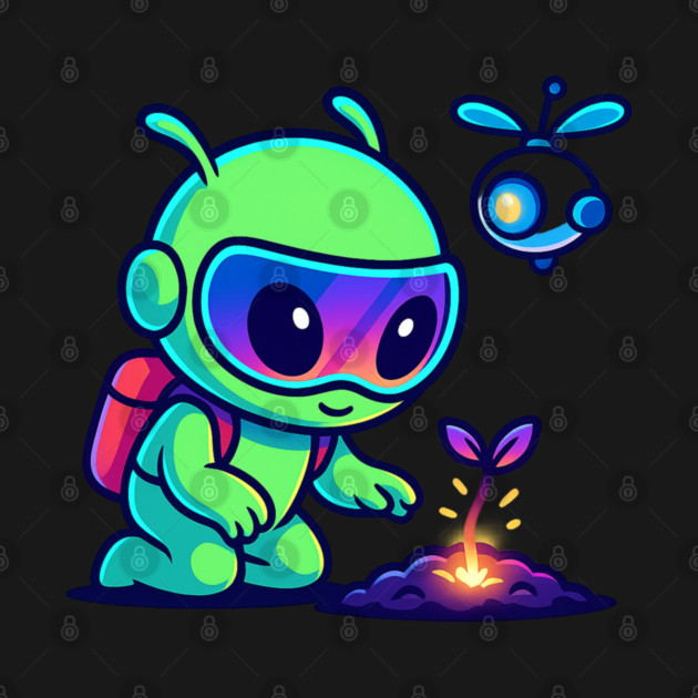 Nurture the Stars – Cute Alien Plant Art | Wholesome Cosmic Growth Tee by Anne Lee