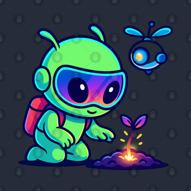 Nurture the Stars – Cute Alien Plant Art | Wholesome Cosmic Growth Tee by Anne Lee