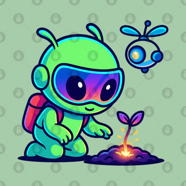 Nurture the Stars – Cute Alien Plant Art | Wholesome Cosmic Growth Tee by Anne Lee