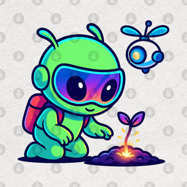 Nurture the Stars – Cute Alien Plant Art | Wholesome Cosmic Growth Tee by Anne Lee
