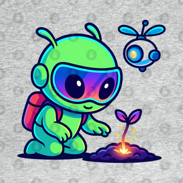 Nurture the Stars – Cute Alien Plant Art | Wholesome Cosmic Growth Tee by Anne Lee