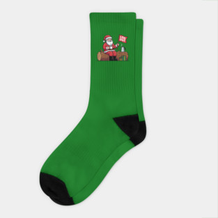 Santa Claus Log Out Coffee Break Pun Socks