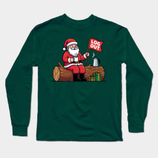 Santa Claus Log Out Coffee Break Pun Long Sleeve T-Shirt