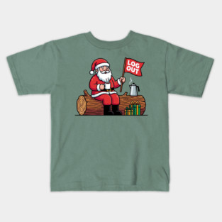 Santa Claus Log Out Coffee Break Pun Kids T-Shirt