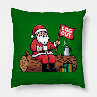 Santa Claus Log Out Coffee Break Pun Pillow