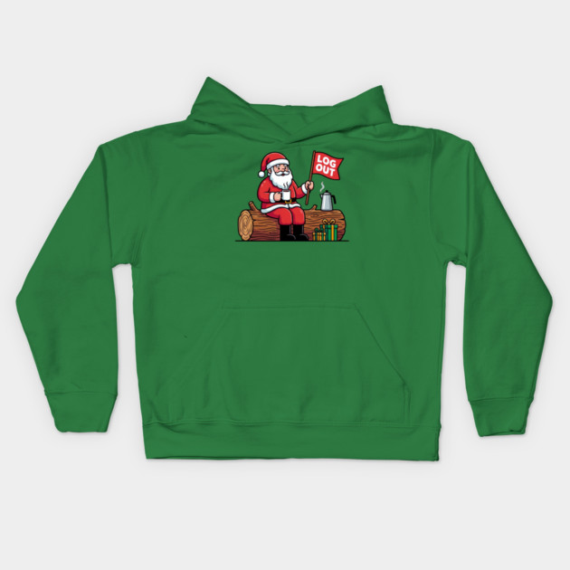Santa Claus Log Out Coffee Break Pun Kids Hoodie by Creatifly Graphic Tees